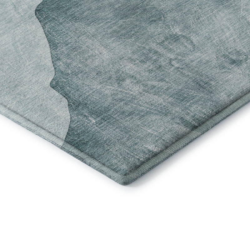 Teal Synthetic Washable Modern Abstract Rug 2'3" x 7'6"