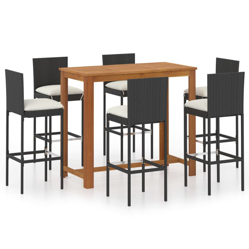 Rectangular 6 - Person Bar Height Dining Set with Cushions, Black, 41.34" H x 59.06" L x 27.56" W, White