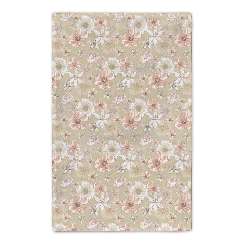 Cotton Floral Tea Towel Kitchen Towel, Taupe