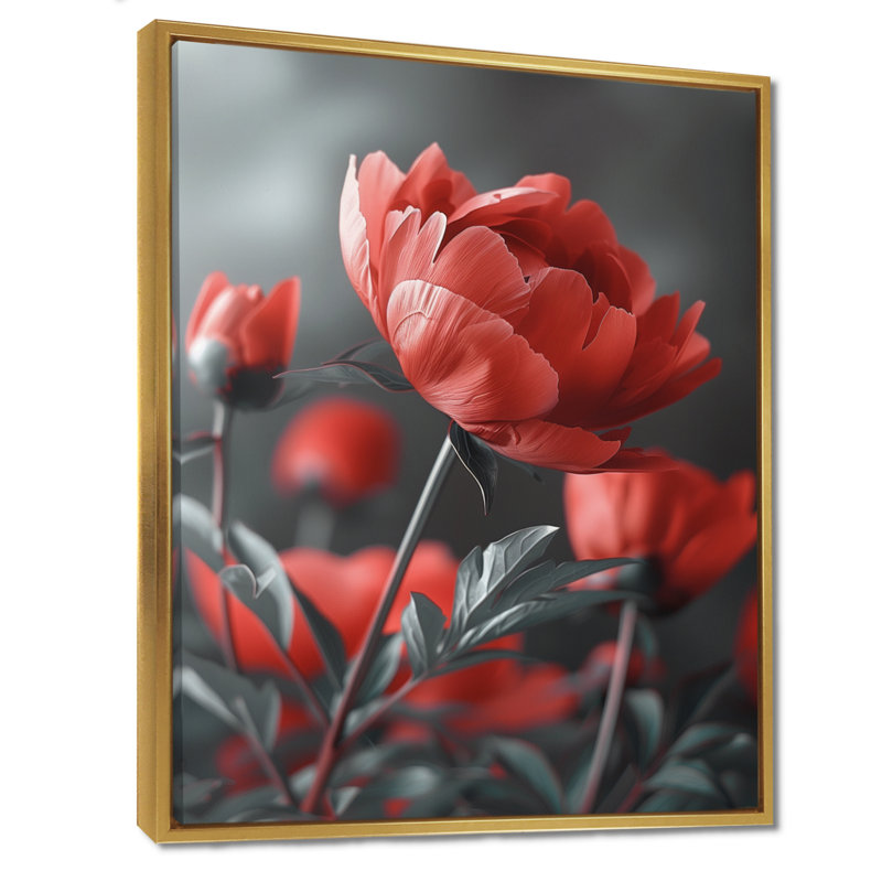 Van - pivoines, art mural, Cadre doré, H 12 po x l 20 po