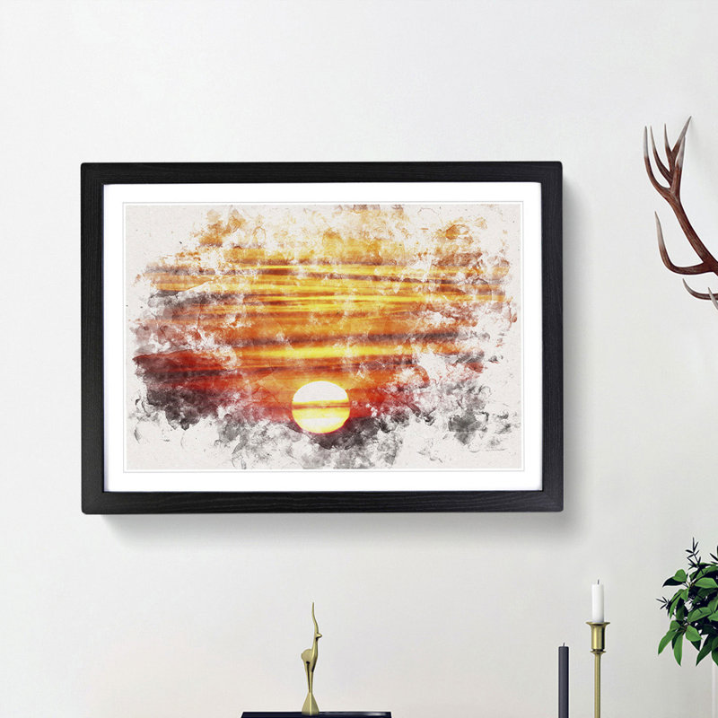 Orange Sunset - Picture Frame Painting Print, Black Framed, 36cm H x 48cm W x 2cm D
