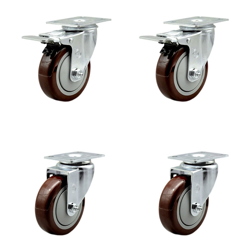 Ensemble de roulettes en polyuréthane 4 pouces, Marron