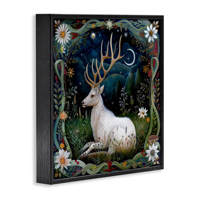 Scène de forêt de cerfs blancs encadrée par The Dutch Lady