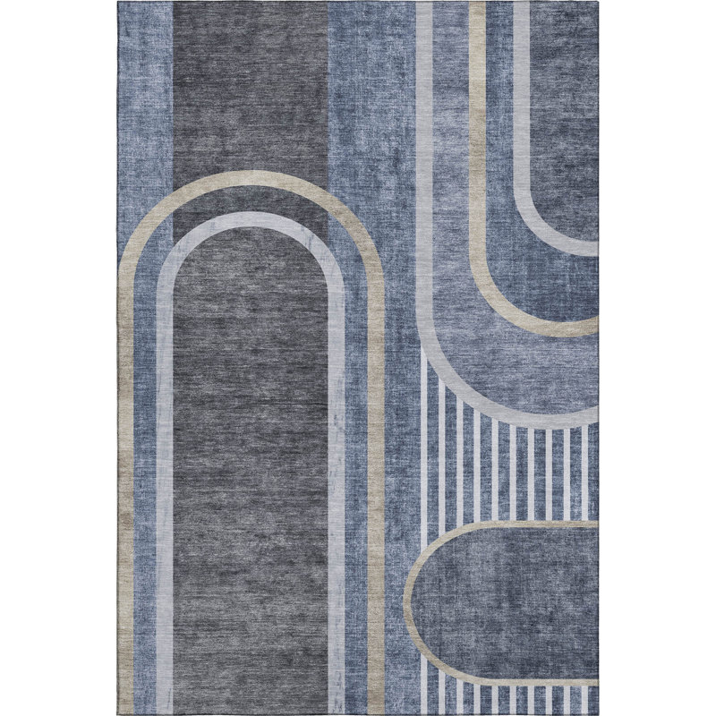 Premium Machine Washable Cerrito AMF532 Navy Rug, Rectangle 9' x 12'