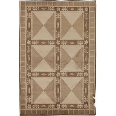 Tapis beige et brun noué à la main de haute qualité