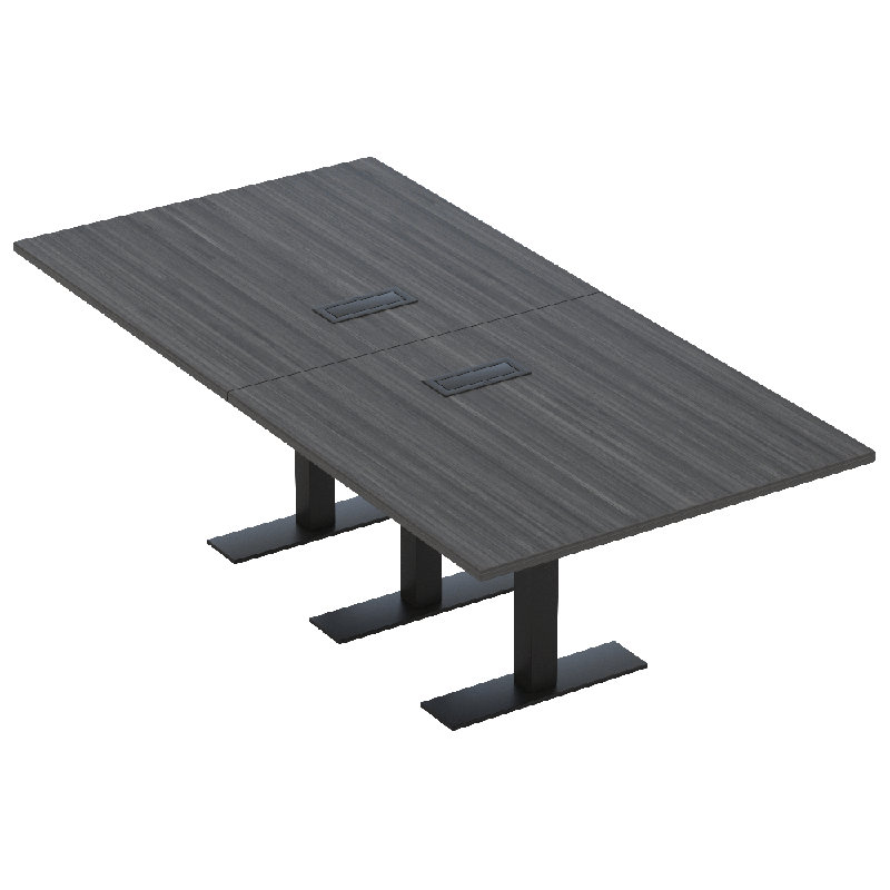 Table de conférence rectangulaire avec base en T en métal | Unité électrique, Nuit asiatique, Noir mat, L 96 po x l 48 po