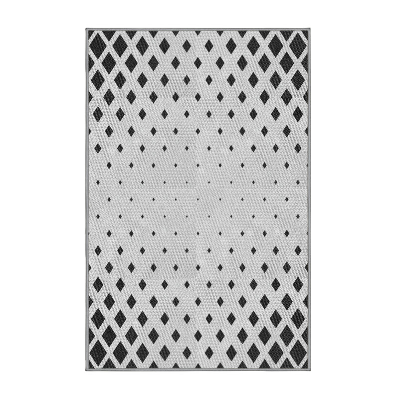 Noir géométrique/Tapis décoratif blanc, Rectangle 6 pi x 9 pi
