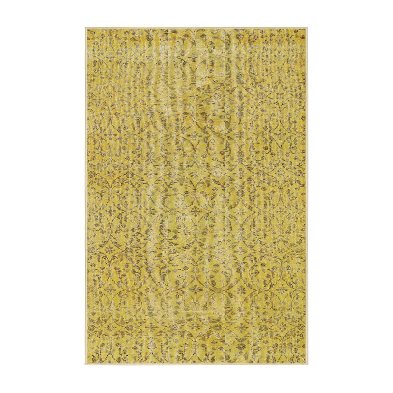 Tapis de zone jaune contemporaine, Rectangle 5 pi x 7 pi