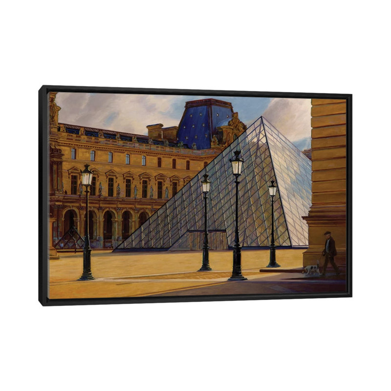 The Louvre In Morning Light by Nick Savides - Painting on Canvas, 101.6 cm H x 66.04 cm W, Black Framed