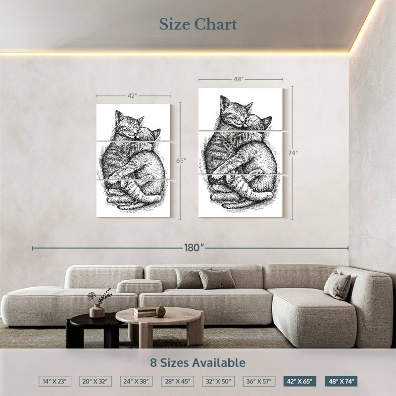 Deux chats câlins Brampt, H 74 po x l 48 po