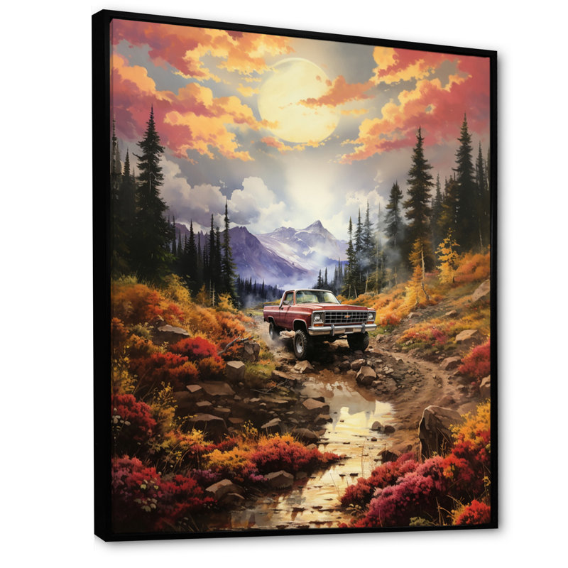 Camionnette jaune Athenea Mountain Majesty, H 20 po x l 12 po x P 1 po, Cadre flottant noir