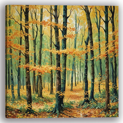 Golden Autumn Forest Path Wrapped Canvas Wall Art
