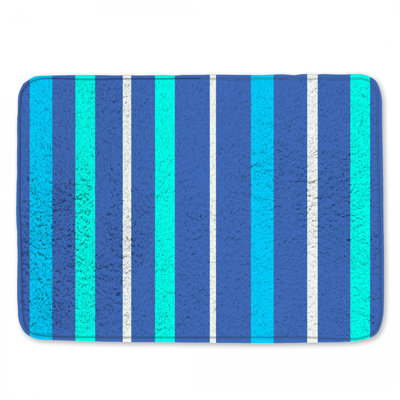 Tapis de bain bleu à rayures turquoise