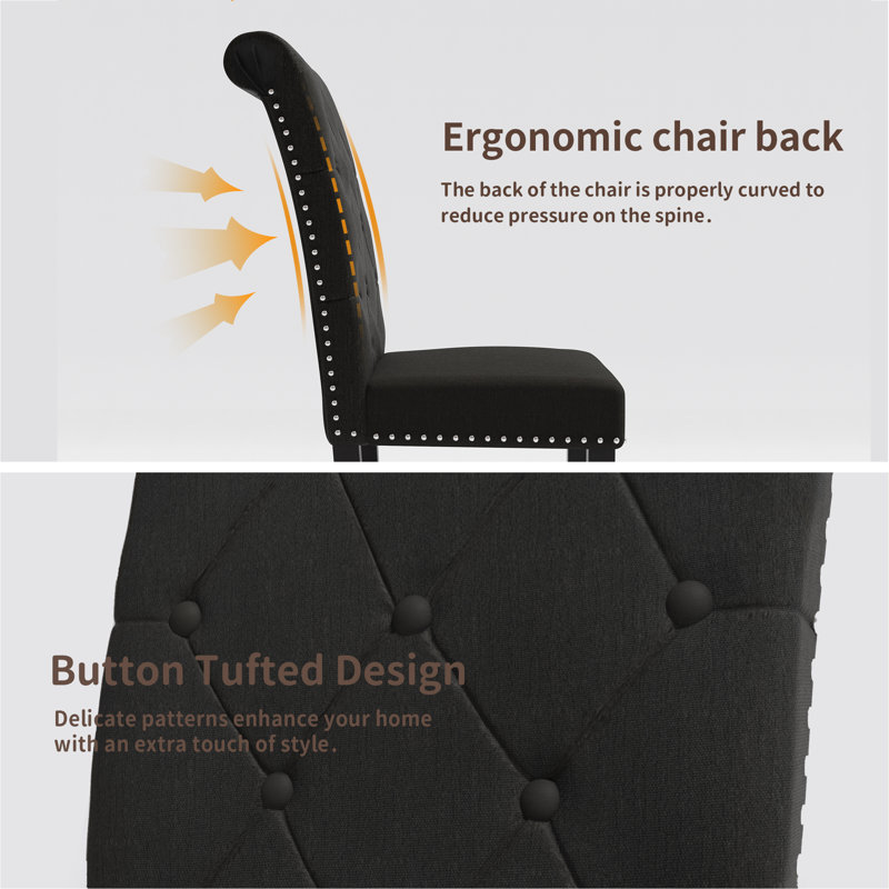 Tufted Upholstered Rolled-Up Nailhead Dining Chairs (Set Of 6), Black
