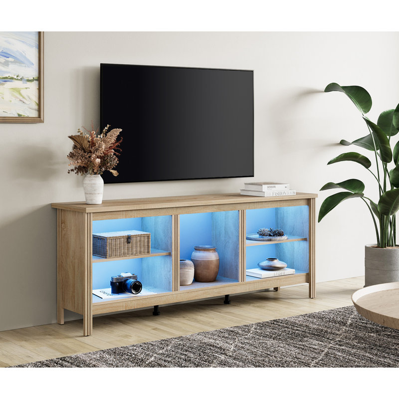 Crédence de rangement l 70 po Ashae, Chêne / DEL bleue