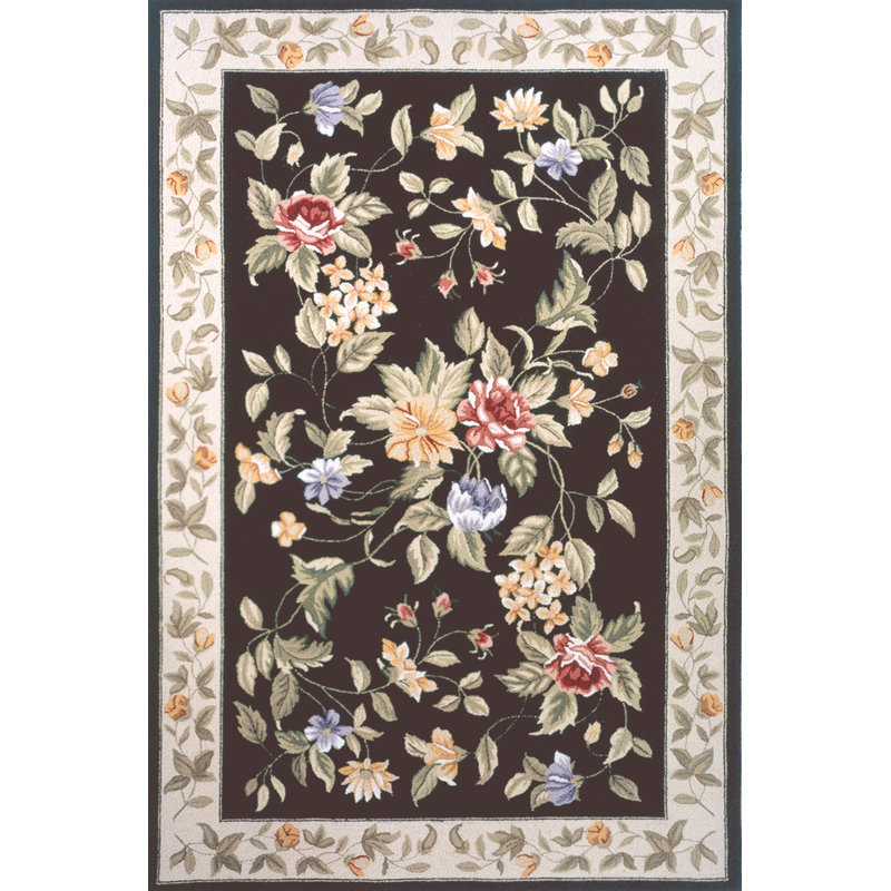 Tapis noir en laine crocheté à la main Andillac, Rectangle 2 pi x 3 pi