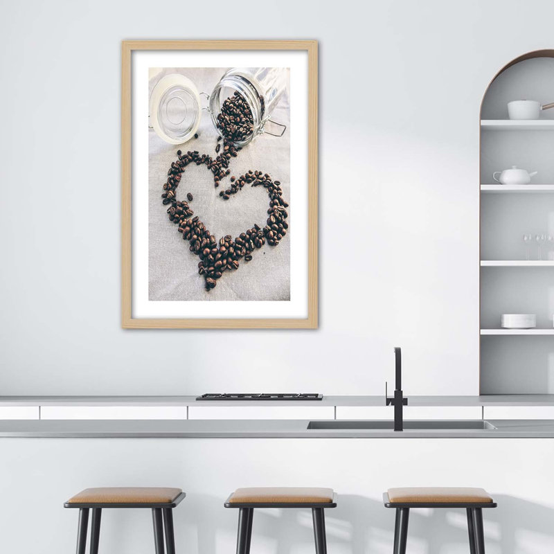Coffee Heart Bean - Single Picture Frame Print, Tan, 60 cm H x 40 cm W
