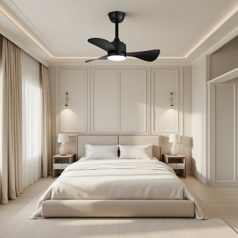 28" Modern Downrod Mount Ceiling Fan with LED Light, 3 ABS Blades, DC Motor, Acrylic Shade, Remote Control for Bedroom, Study or Small Living Spaces