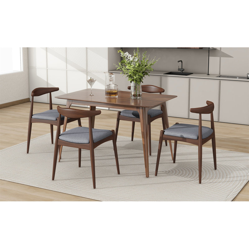 Ensemble de salle à manger 5 pièces 1 table 4 chaises, structure en bois d'hévéa, plateau en faux bois, rétro - élégant pour la cuisine et la salle à manger familiale