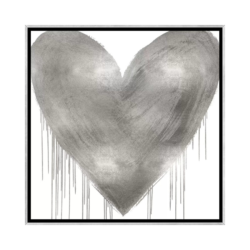 «Big Hearted Silver» par Lindsay Rodgers - impression d'art graphique, H 18 po x l 18 po x 1,5 po, Toile avec cadre argenté