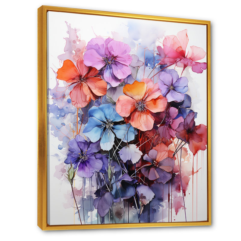 Joyeuse abstraction florale sur toile, H 44 po x l 34 po x P 1,5 po, Cadre flottant doré