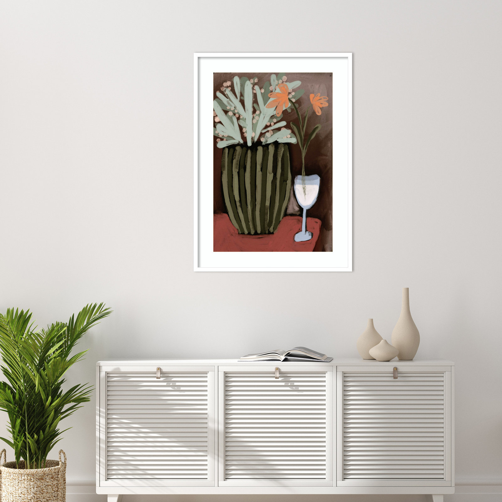 Floral Still Life No 4 by Treechild Wood Framed Wall Art Print, 41" H x 30" W, White