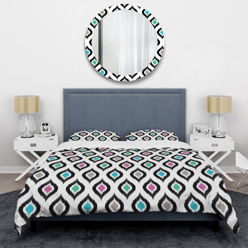 Multicolore Ikat Ogee - Ensemble de housse de couette abstrait - Microfibre de polyester