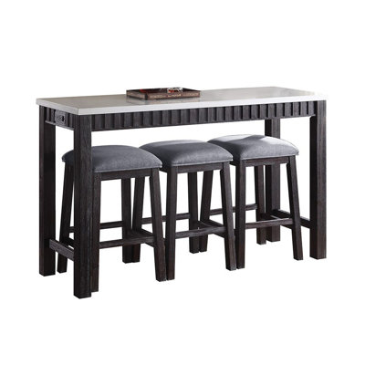 Necalli Marble Top & Weathered Espresso Finish 4PC Pack Counter Height Table Set
