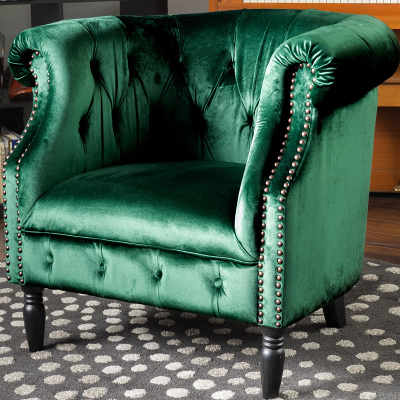 Fauteuil Chesterfield capitonné Valli, Velours émeraude