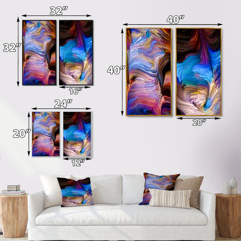 Elegance of Liquide Art - Ensemble de 2 photographies sur toile, H 20 po x l 24 po x P 1 po, Cadre flottant doré