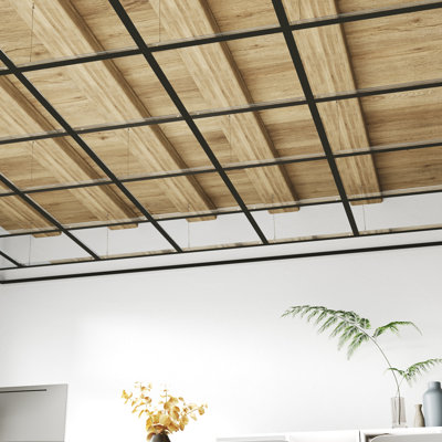 LooYee Drop Ceiling Grid System，Complete Set Black Galvanized Steel Grid Kit Rust & Fire Resistance Easy Installation for Basement Living Room Kitchen Bathroom Cover 64 Sq.Ft