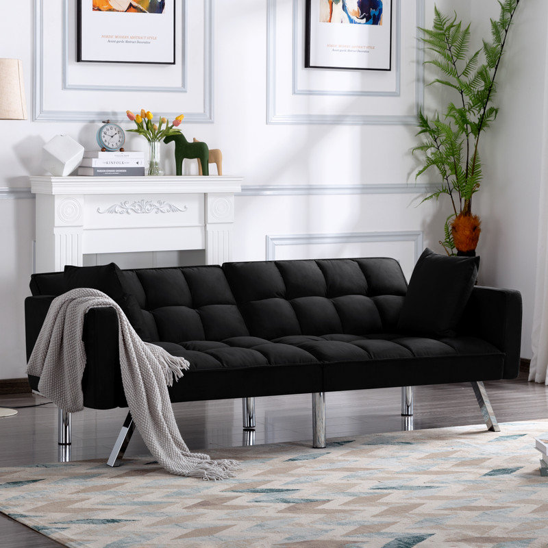Canapé-lit de style classique 74 po Wrought Studio ™ avec design séparé, Noir, noir, noir, noir