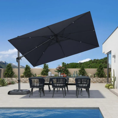 Parasol d'extérieur pivotant en porte-à-faux 11 'x 8' à gauche et à droite 11 'x 8' inclinable avec pivot en aluminium inclinable avec rotation à 360 degrés pour terrasse de jardin