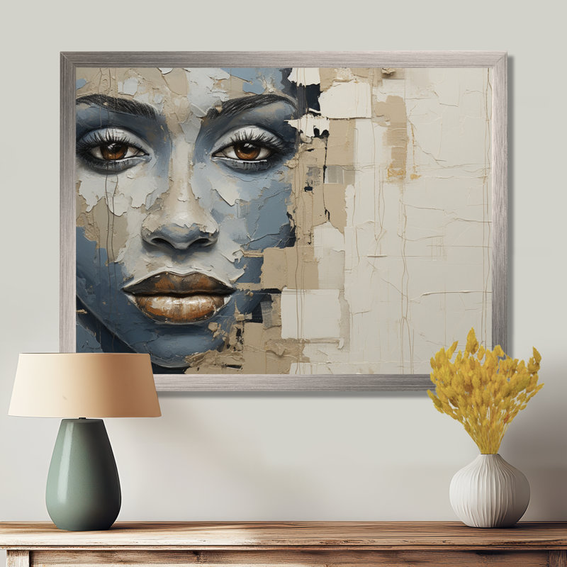 «Blue and Beige African Woman Collage I», reproductions d'art encadrées, H 34 po x l 44 po x P 1,5 po, Cadre argenté