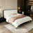 King Size Solid Wood Platform Bed with Beige Velvet Upholstered Headboard, Black Finish, No Box Spring Needed, 600lbs Capacity-1079036615