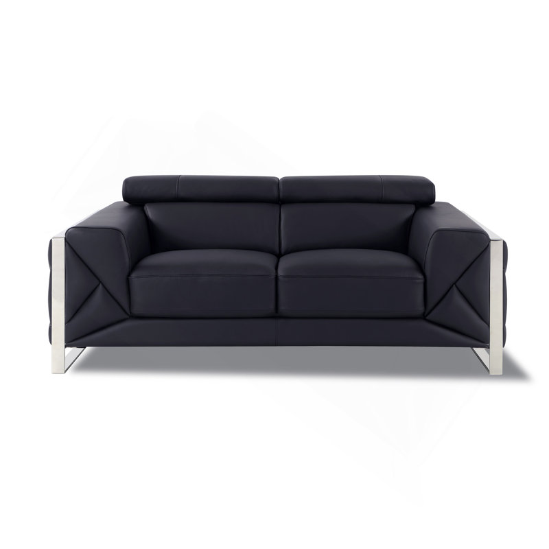 Causeuse en cuir italien Global United, Argent argent, Noir