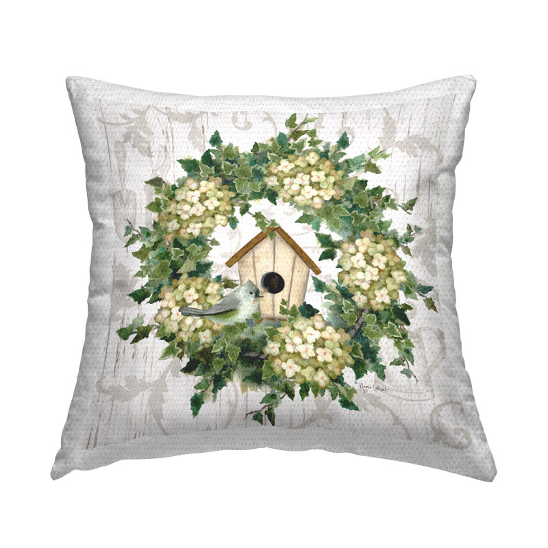 Coussin décoratif à imprimé printanier Spring Birdhouse