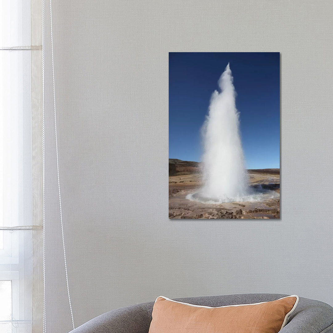 Eruption Of Strokkur Geysir, Haukadalur, Iceland by Richard Roscoe - Wrapped Canvas Print
