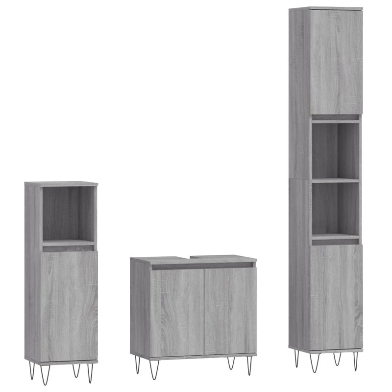Aalliyah Freestanding Bathroom Storage Furniture Set, Grey Sonoma