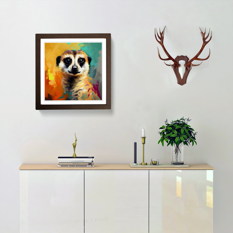 Meerkat Gestural Art - Framed Print, Walnut