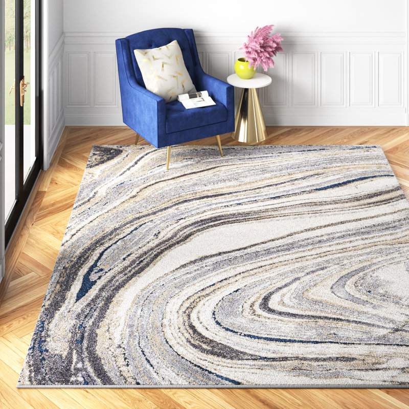 Tapis crème / kaki / gris / gris moyen Electra, Rectangulaire 9 pi x 12 pi 1 po