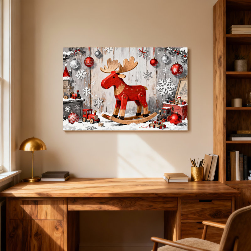Orignal de Noël en bois décorations de Noël scène d'hiver, H 28 po x l 40 po