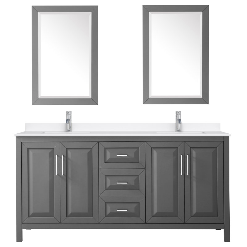 Daria 72'' W Vanity, Gray, Polished Chrome, Giotto Quartz