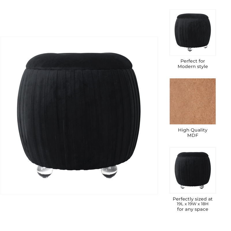 Sagebrook Home 19" Newry Black Velvet Storage Stool, Black