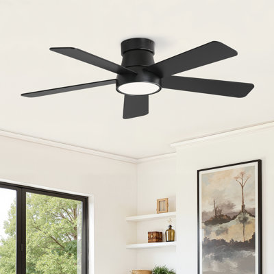 Cissline 42" Sleek and Modern Black Flush Mount Ceiling Fan with Light and Remote Control for Bedroom/Living Room/Dinning Room