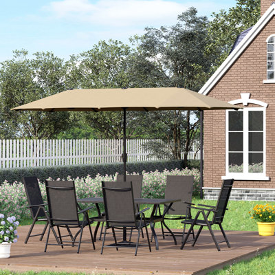 Alyah 6 - Person Stainless Steel Patio Dining Set Umbrella Hole Included Rectangular Table