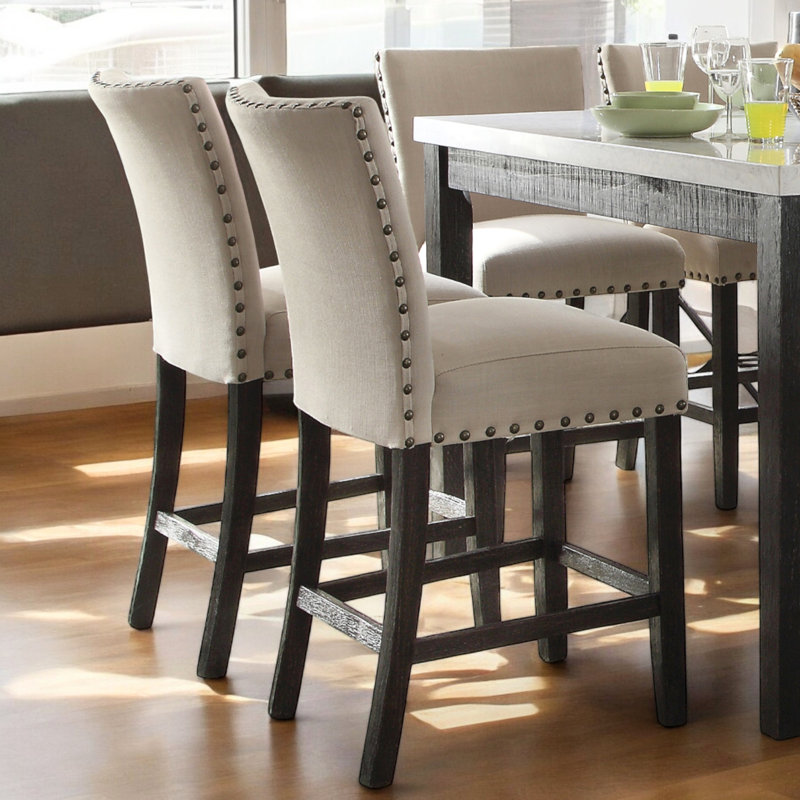 Chaises à hauteur de comptoir Driftwood (ensemble de 2), lin et chêne foncé récupéré