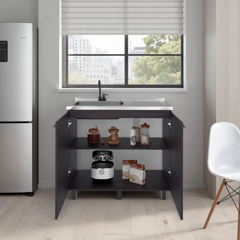 Armoire utilitaire Wenge Gold avec 2 portes et 3 tablettes, Wengé