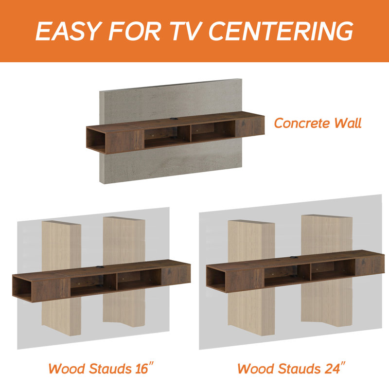 Doaa Unfinished Floating for TVs up to 75", Brown, 7.1" H x 70" W x 11.8" D