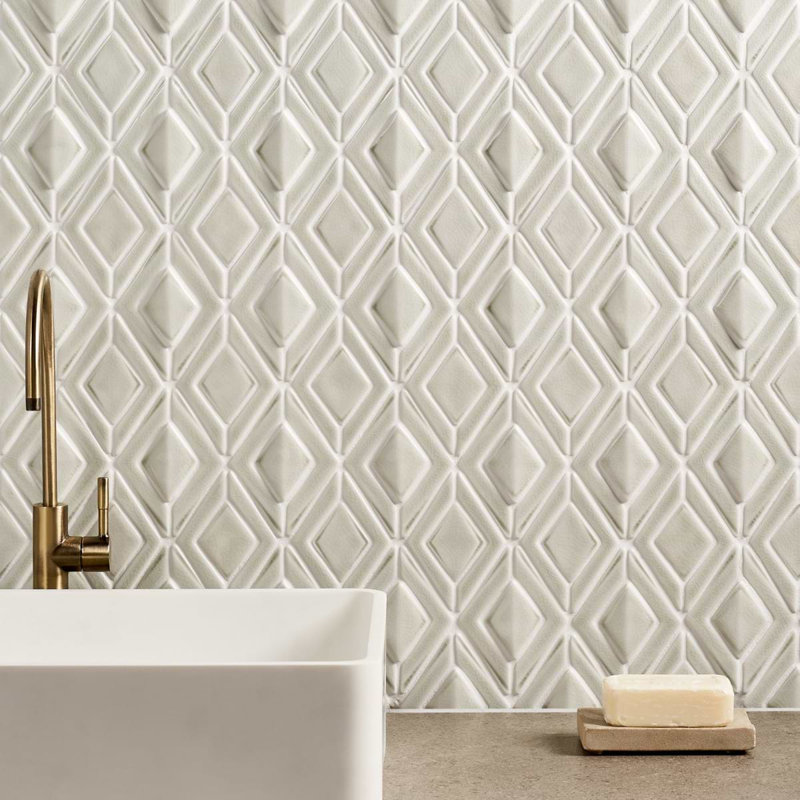 Nabi Jewel 11x15 Diamond 3D Crackled Glossy Glass Mosaic Tile, Tundra Gray